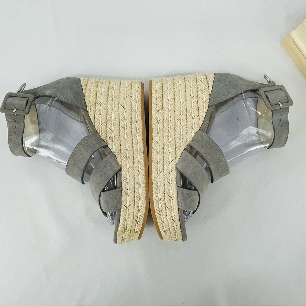 Dolce Vita Suede Creamy Grey Rope Platform Espadrille Wedge Sandals - Sz 7.5